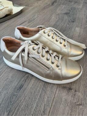 Clarks Metallic Champagne Lace-Up Sneakers with Side Zip